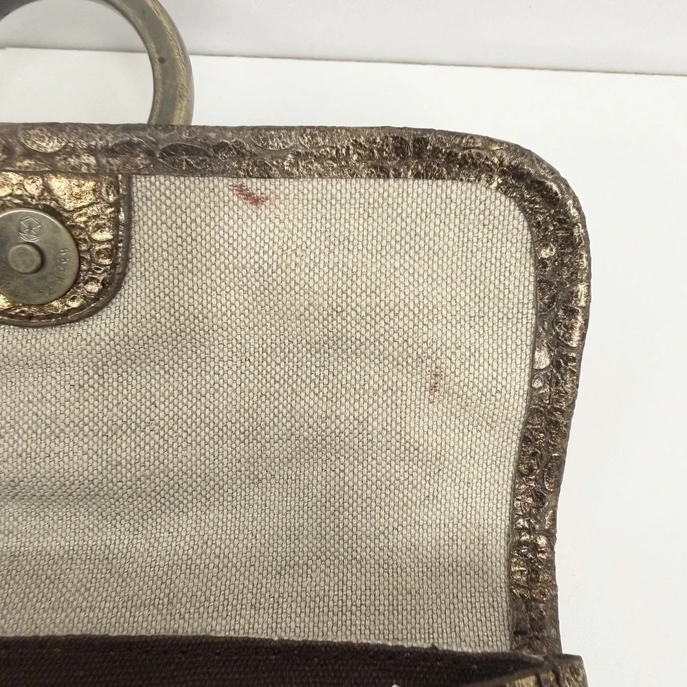 Isabella Fiore Clutch Bag Purse City Lights Clara Bronze Flax Leather & Linen